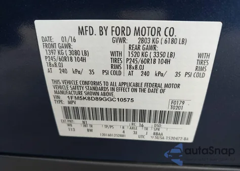 2016 Ford Explorer Xlt z USA, uszkodzony, nr VIN 1FM5K8D89GGC10575
